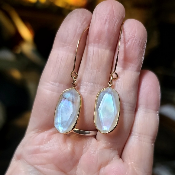 Moonstone 14k gold handmade earrings - Picture 9 of 11